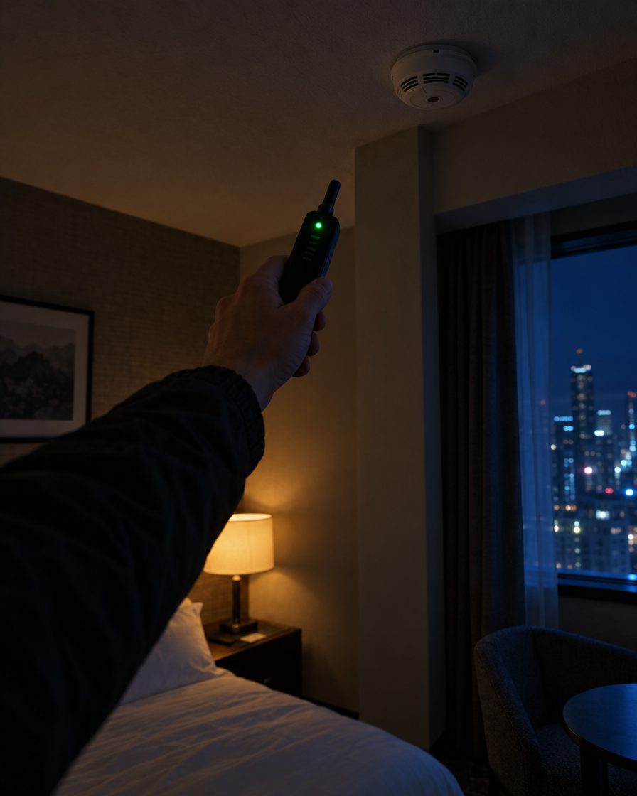 Sweeping a hotel room with a pocket RF detector