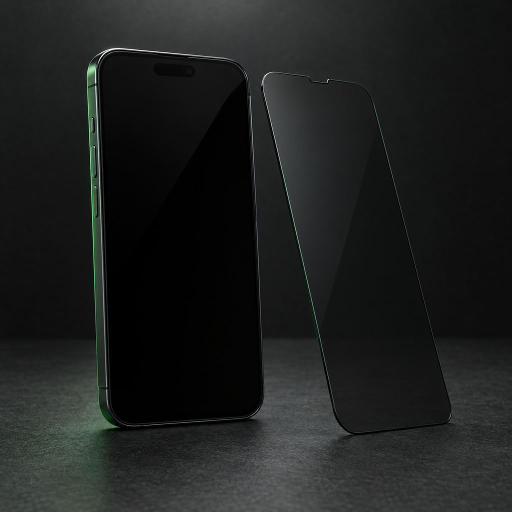 Phone with a dark privacy screen protector