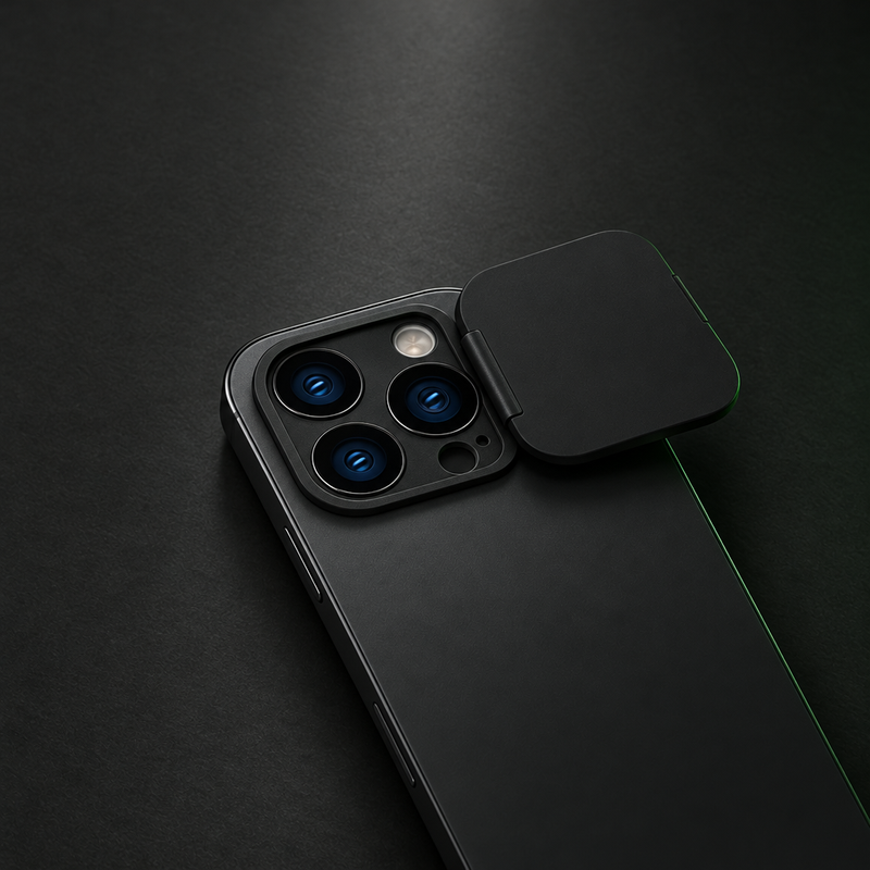 Flip-lid rear camera cover on a phone