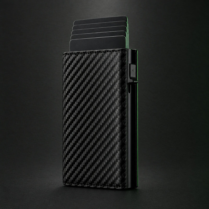 Carbon RFID wallet with cards popped up